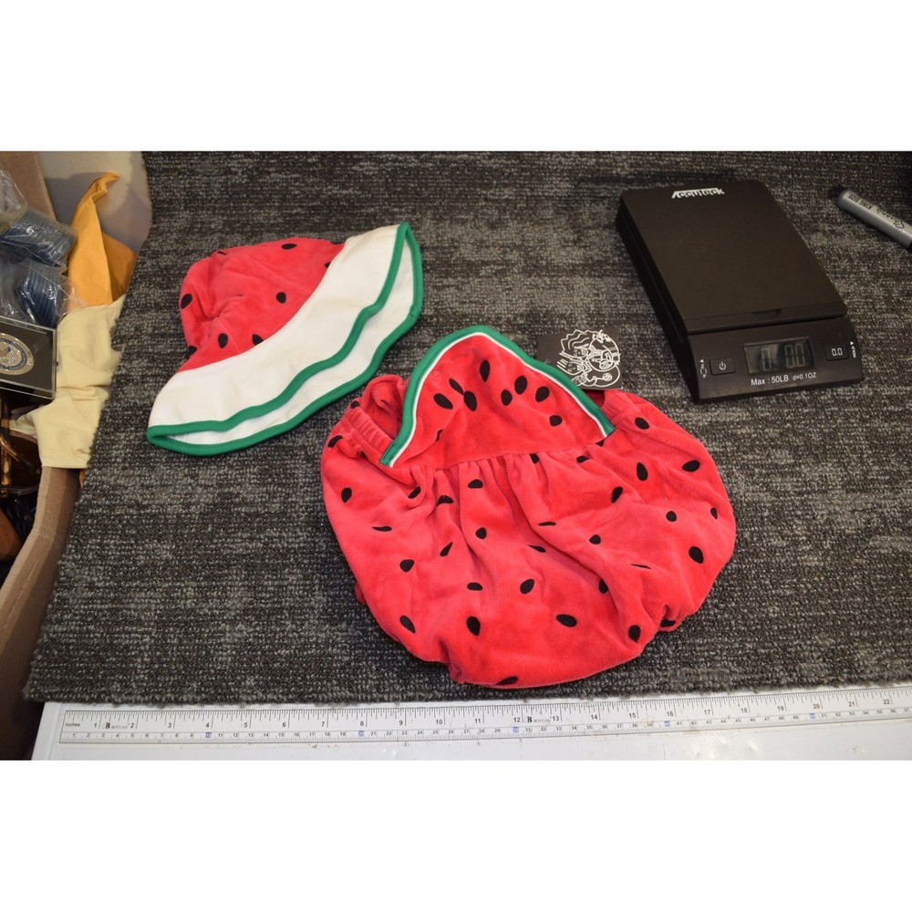 Vintage Le Top Watermelon Bloomers + Hat INFANT GIRLS 18M Soft Velour NEW